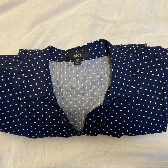 ellos Navy and White Polka Dot Fit & Flare Button-Down Shirtdress Cap Sleeve 1X - Picture 11 of 11